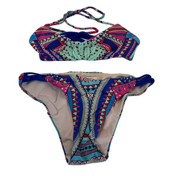Mara Hoffman 2 Piece Swimsuit Bikini XS Top S Bottom Multicolor Abstract Set - Picture 1 of 12